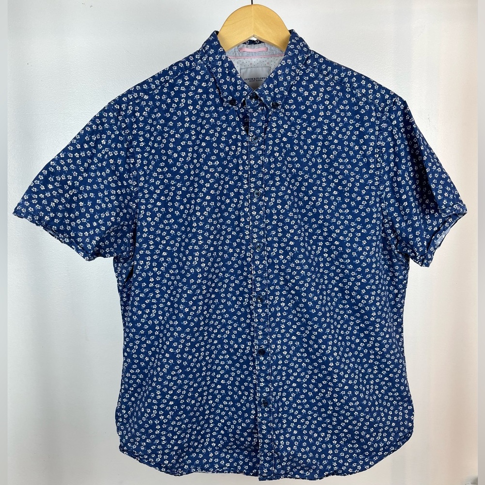 Denim & Flower Ricky Singh Blue Floral Button Up Shirt